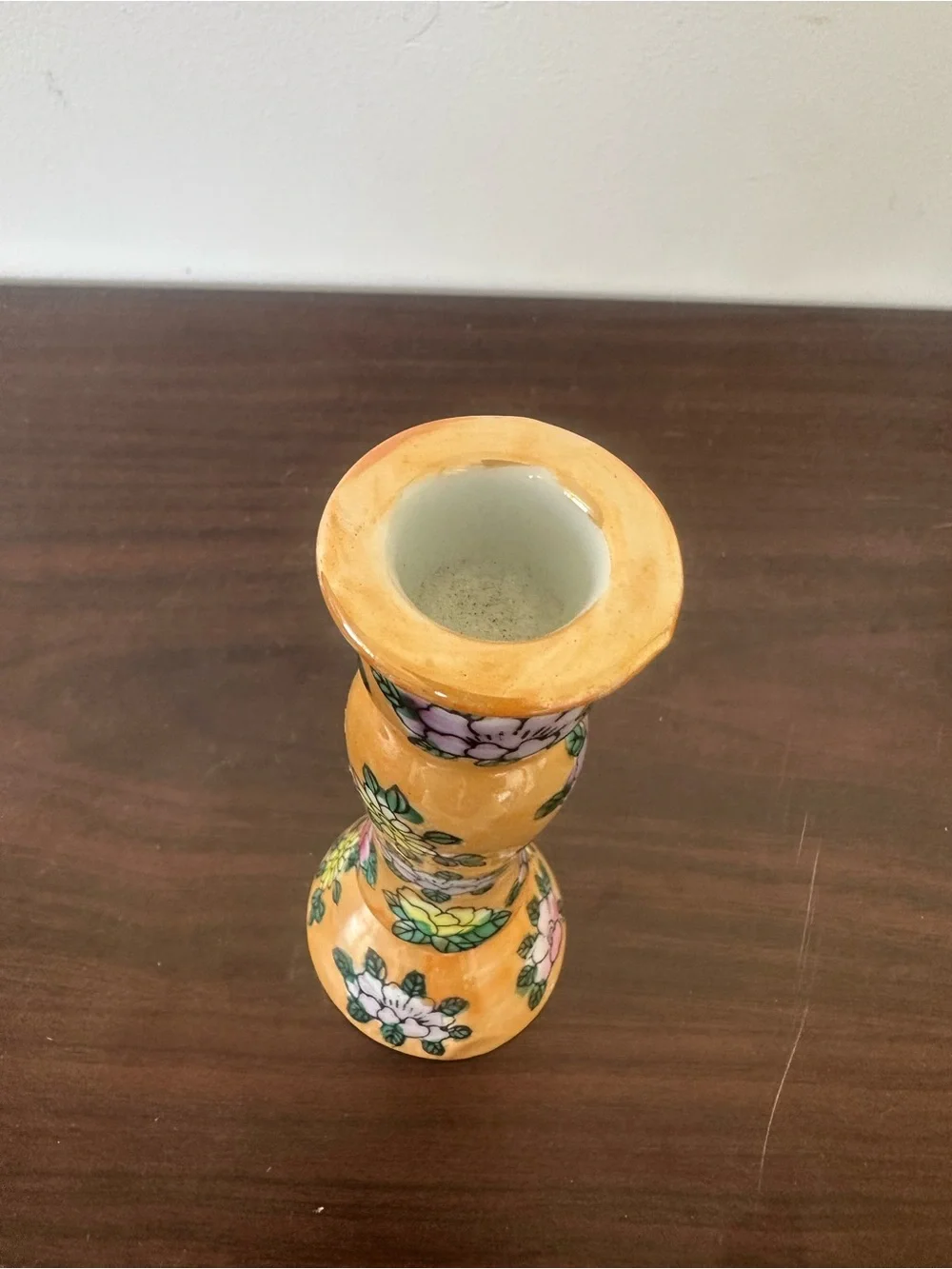Hand-Painted Lusterware Floral Ceramic Candle Holder